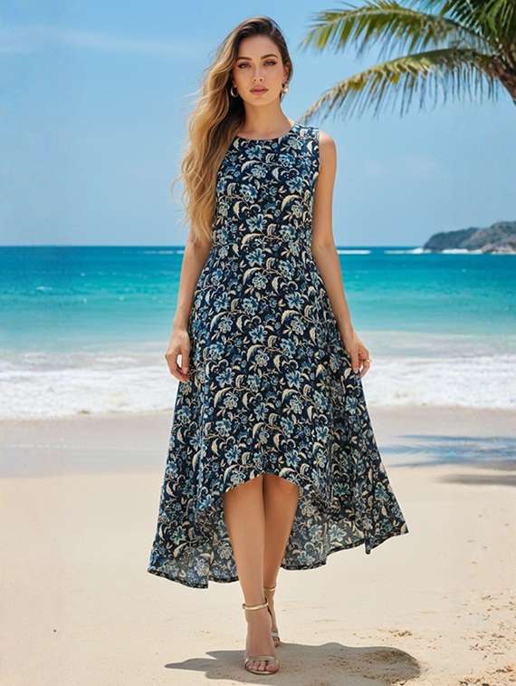 women blue cotton blend gown dress - 22465781 -  Standard Image - 2