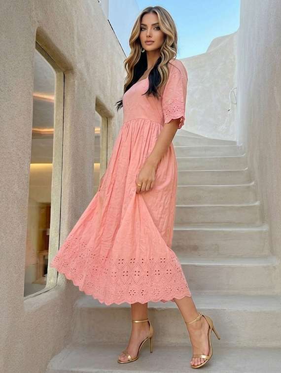 women pink cotton blend gown dress - 22465783 -  Standard Image - 2