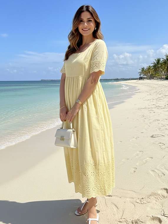 women yellow cotton blend gown dress - 22465784 -  Standard Image - 2