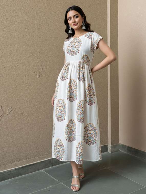 women white cotton blend gown dress - 22465786 -  Standard Image - 2