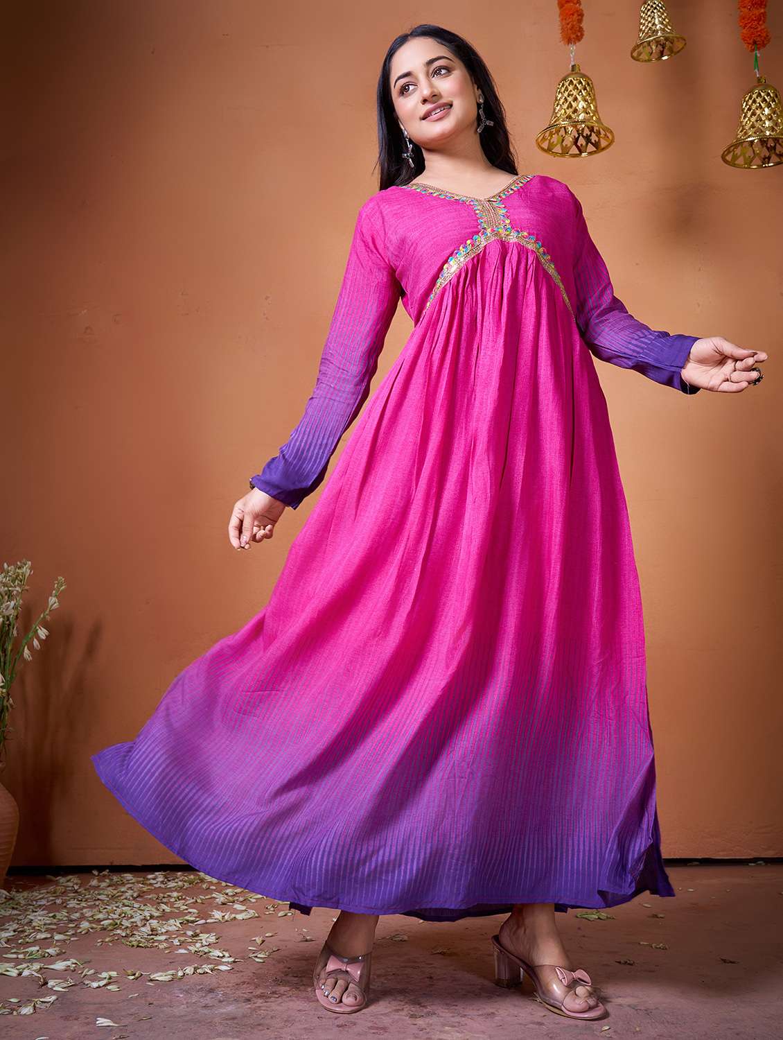 women purple silk blend fit & flare gown - 22465917 -  Standard Image - 2
