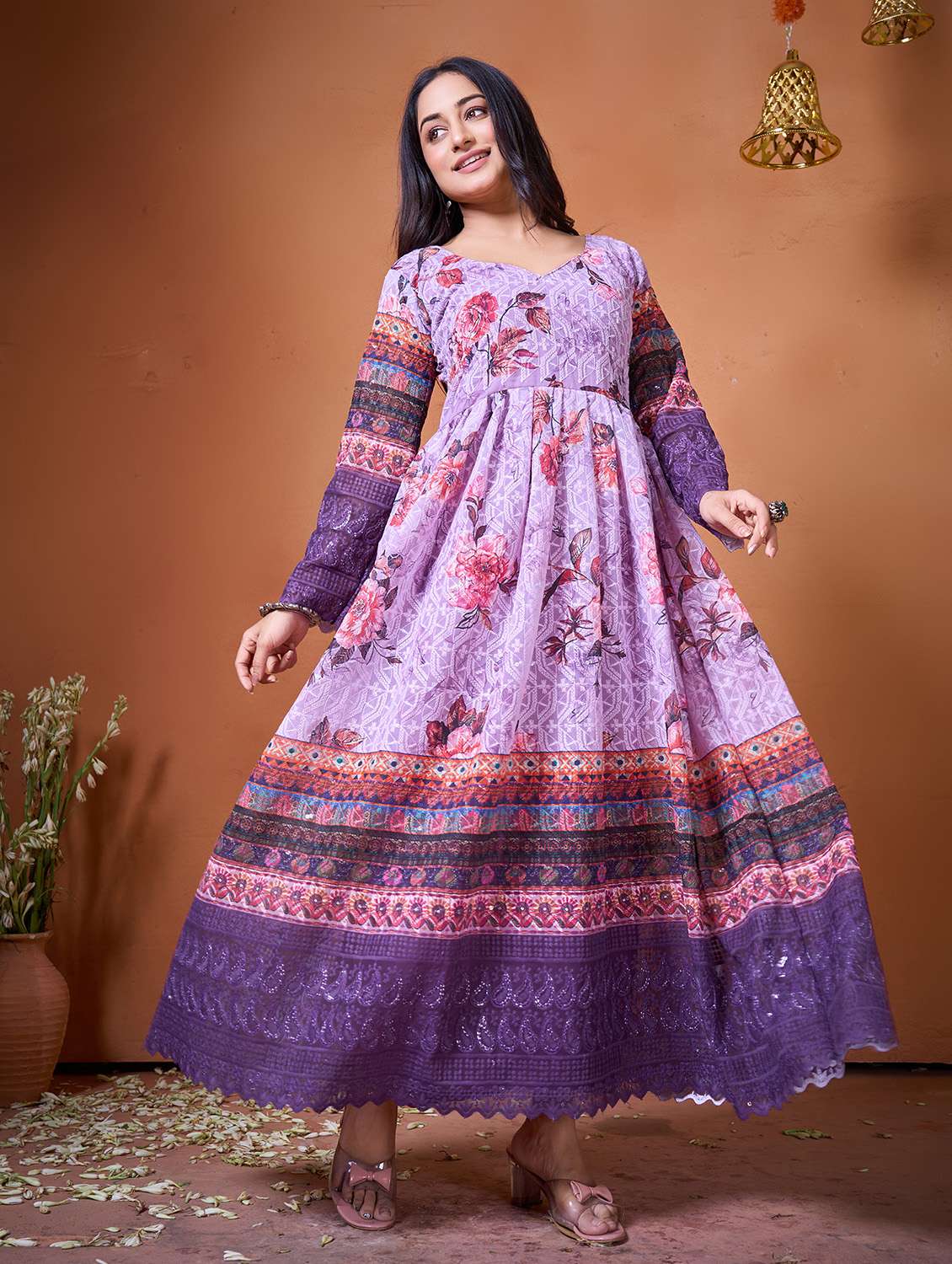 women multi colored georgette fit & flare gown - 22465918 -  Standard Image - 2