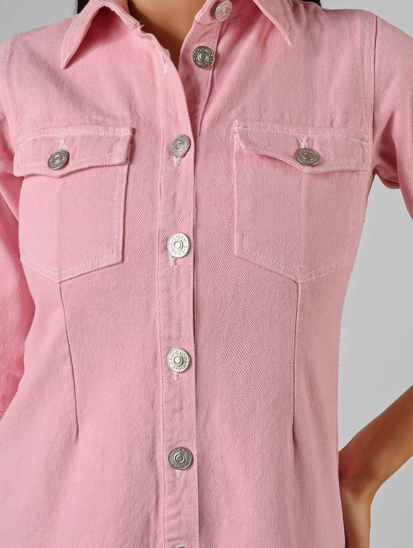 women pink cotton shirt dress - 22465920 -  Standard Image - 2