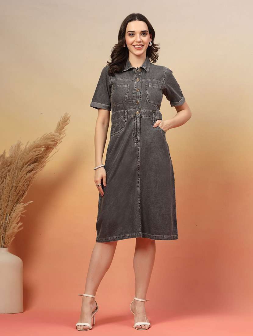grey denim aline dress - 22466278 -  Standard Image - 2