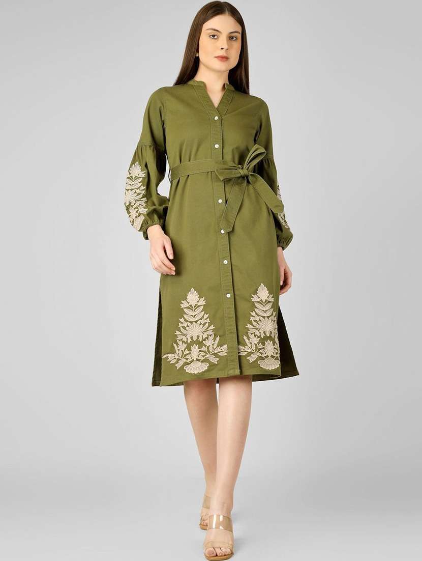 women olive cotton shirt dress - 22466279 -  Standard Image - 2