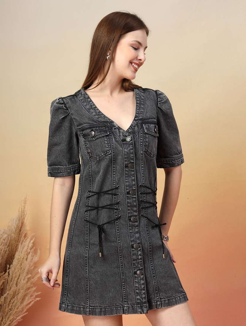 Women Grey Cotton A-line Dress - 22466284 -  Standard Image - 2