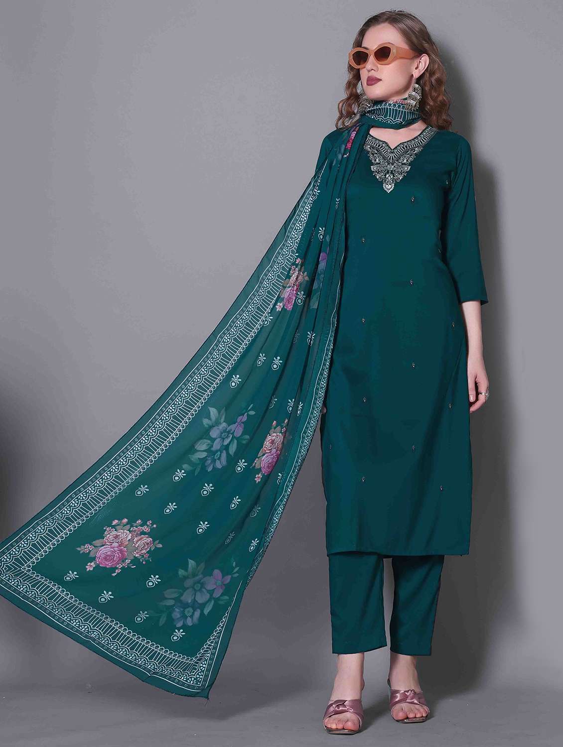 women printed blue kurta dupatta set - 22466295 -  Standard Image - 2