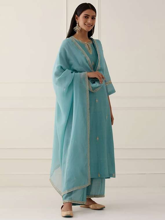 women blue kurta dupatta set