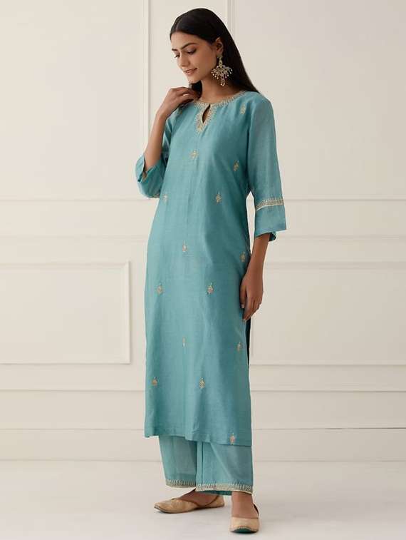 women blue kurta dupatta set - 22466303 -  Standard Image - 2