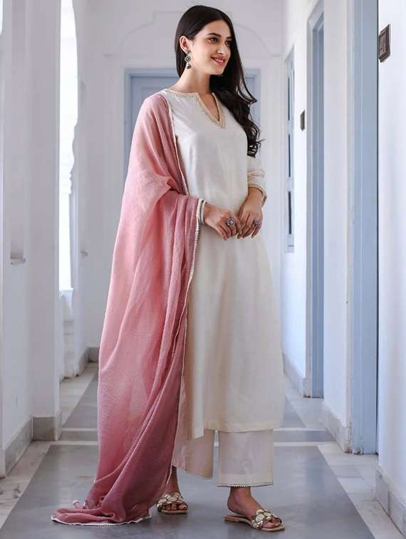 women self design cream kurta dupatta set - 22466312 -  Standard Image - 2