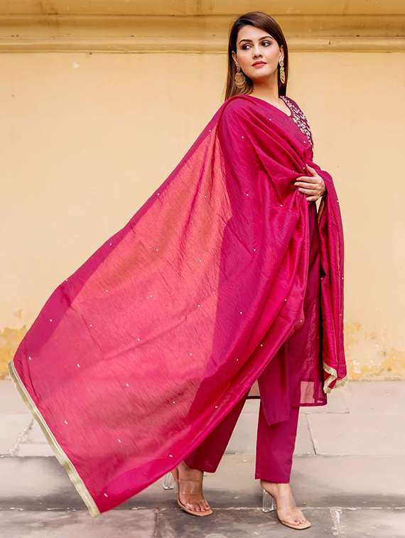 women pink kurta dupatta set - 22466325 -  Standard Image - 2