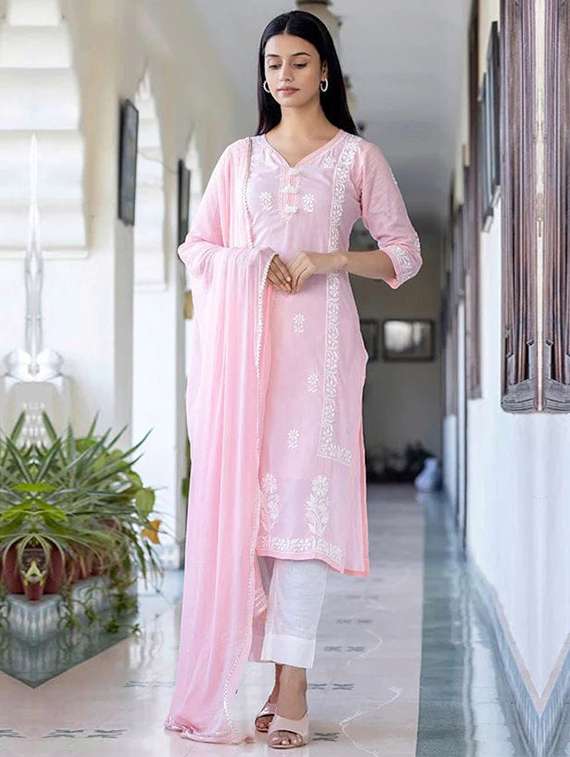 women pink kurta dupatta set - 22466328 -  Standard Image - 2