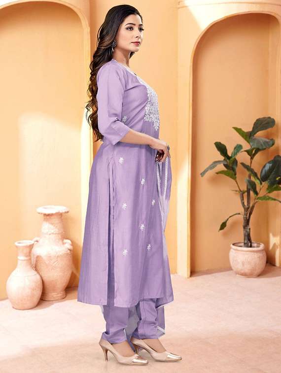 women lavender kurta dupatta set - 22466330 -  Standard Image - 2