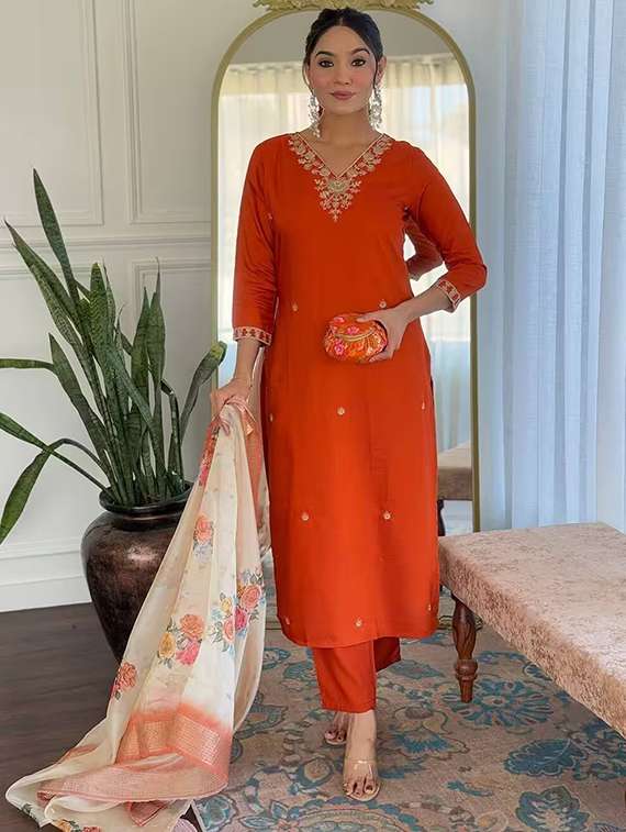 women orange kurta dupatta set - 22466333 -  Standard Image - 2