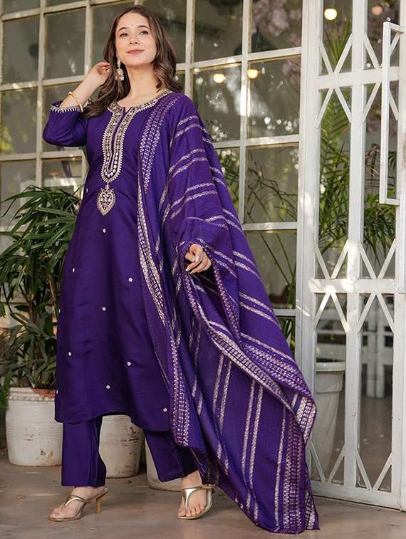 women purple kurta dupatta set - 22466338 -  Standard Image - 2