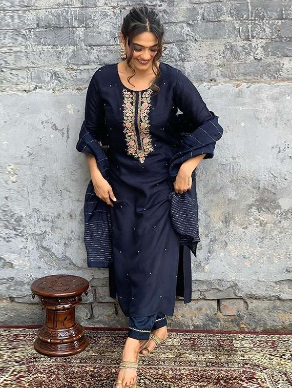 women self design blue kurta dupatta set - 22466339 -  Standard Image - 2