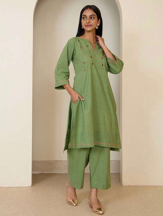 women green  self design kurta dupatta set - 22466345 -  Standard Image - 2