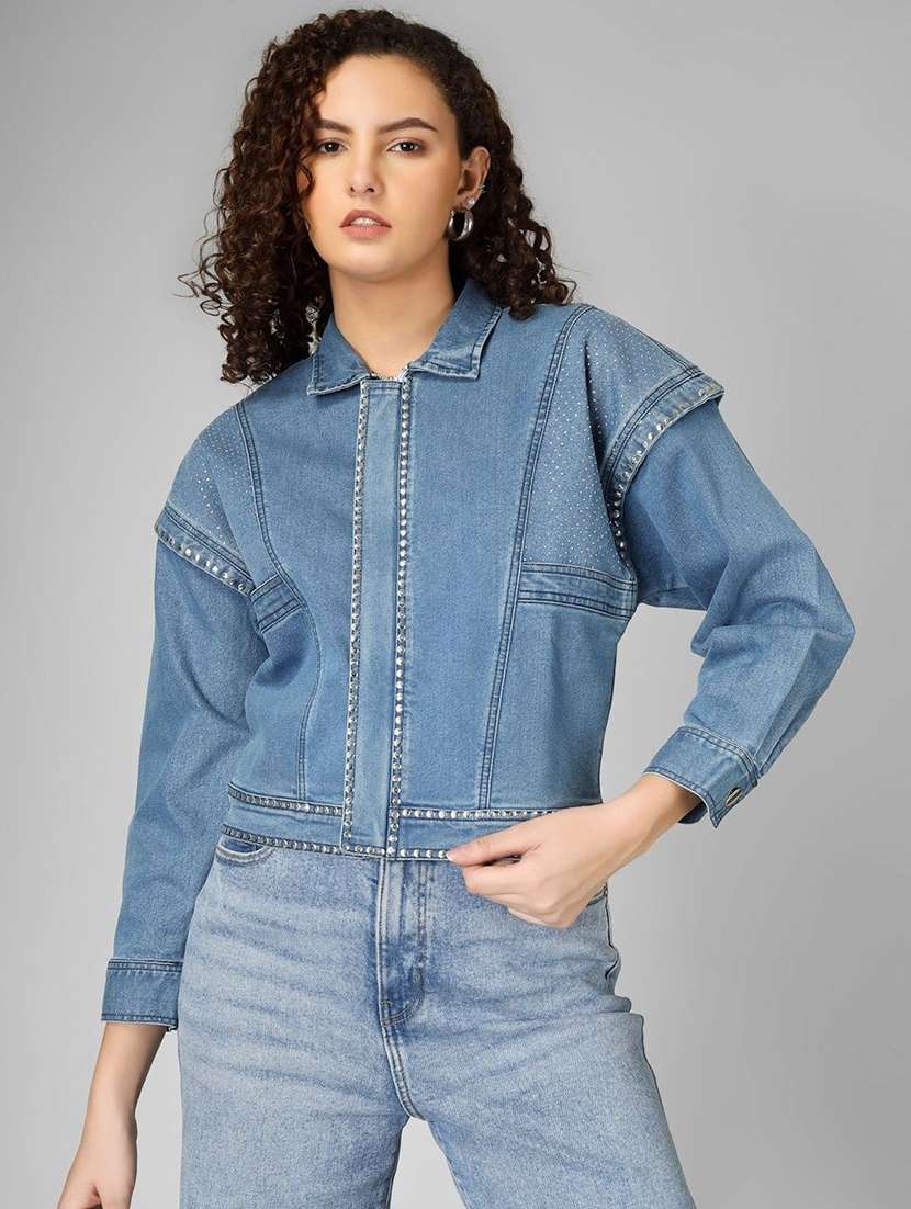 women blue denim denim jacket