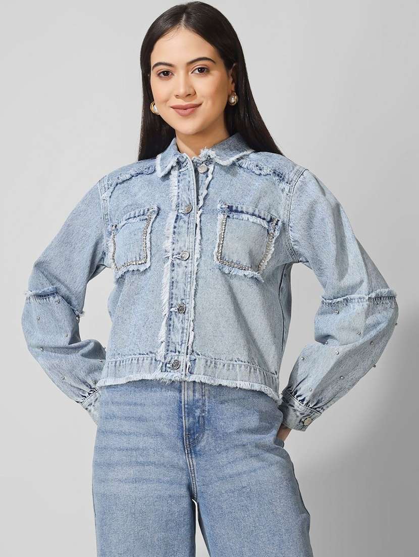 women blue denim denim jacket