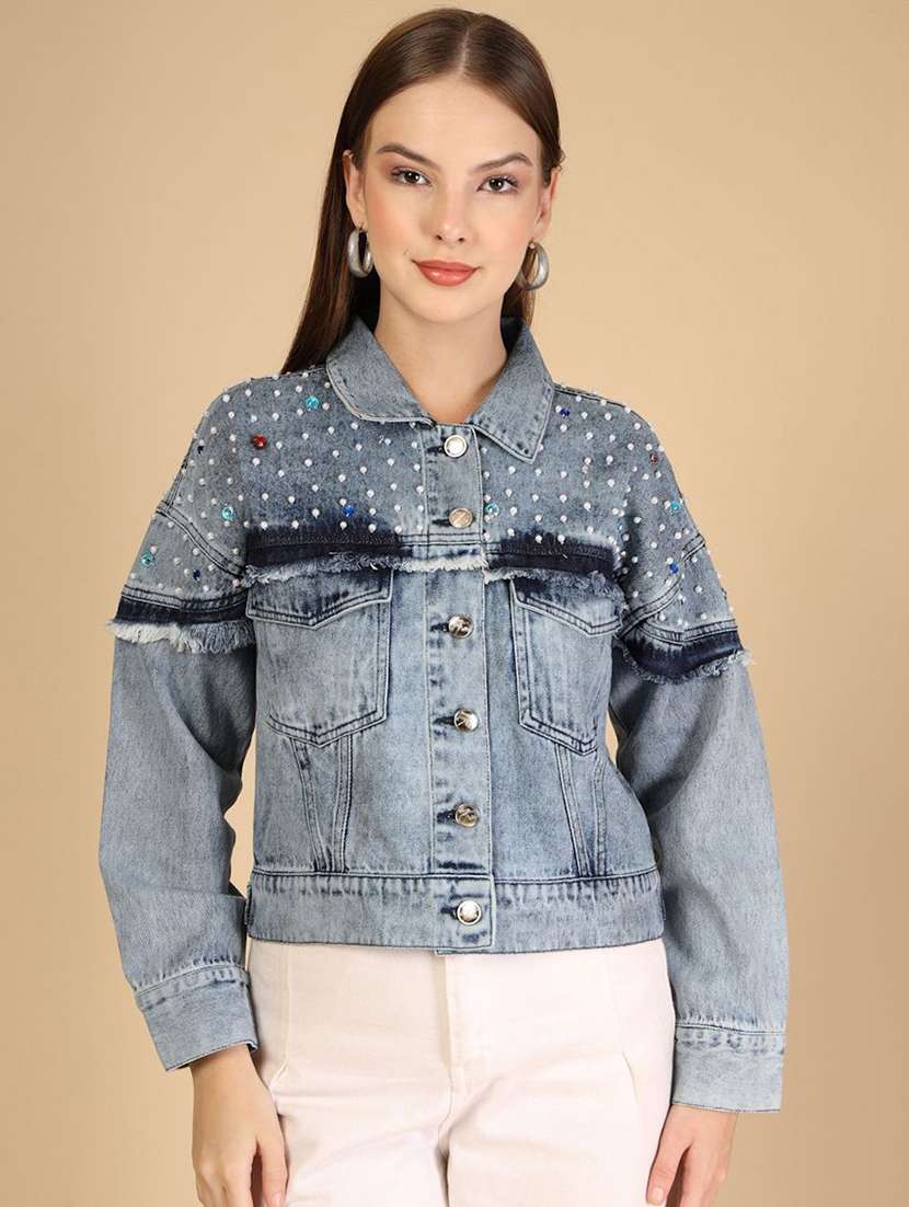 women blue denim denim jacket