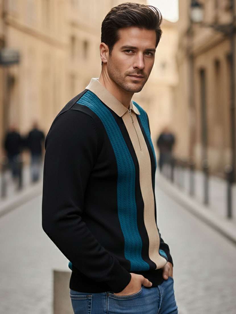 men color block long sleeve regular fit polo t-shirt - 22467134 -  Standard Image - 2