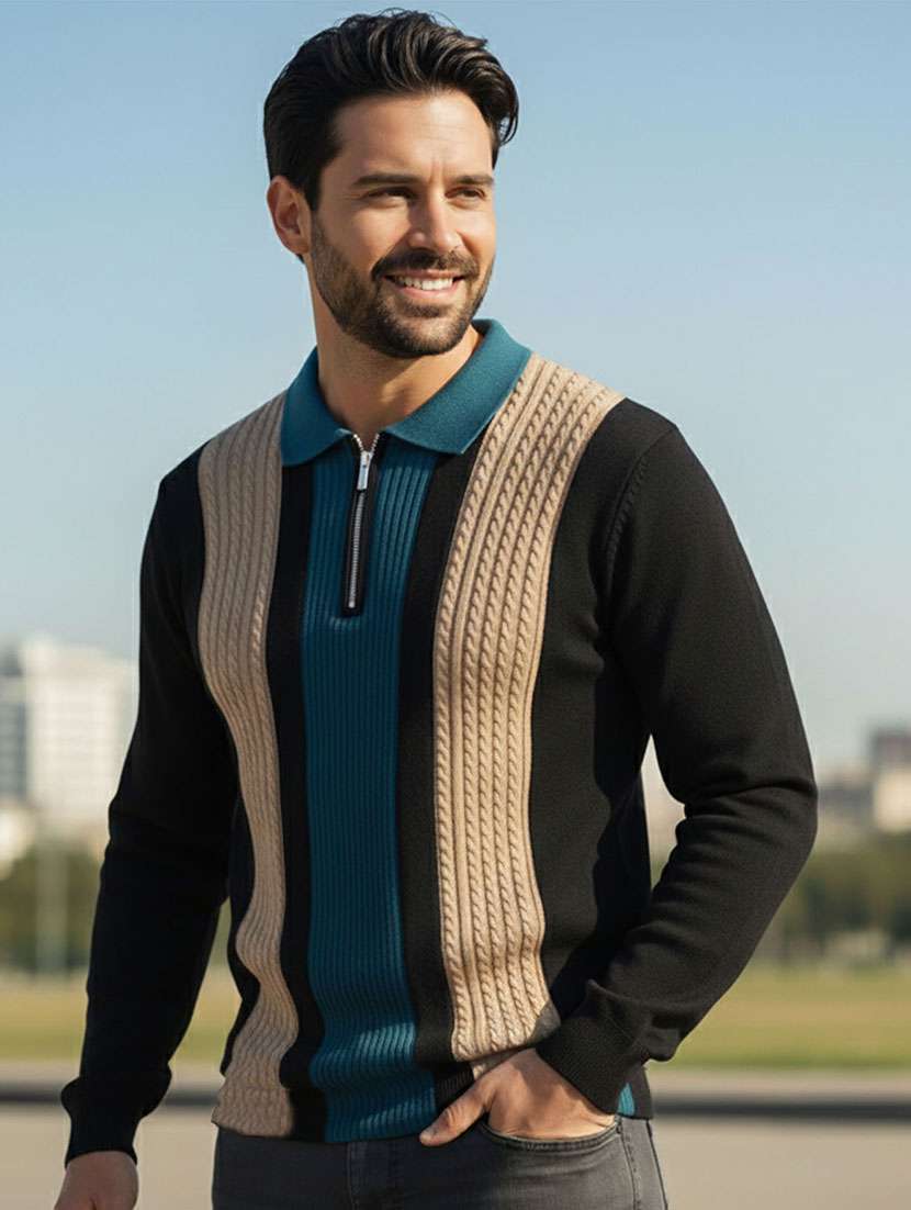 men color block long sleeve regular fit polo t-shirt - 22467136 -  Standard Image - 2