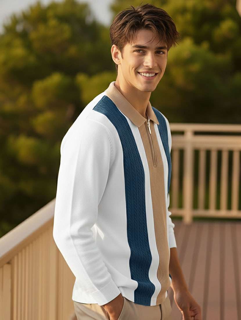 men color block long sleeve regular fit polo t-shirt - 22467137 -  Standard Image - 2