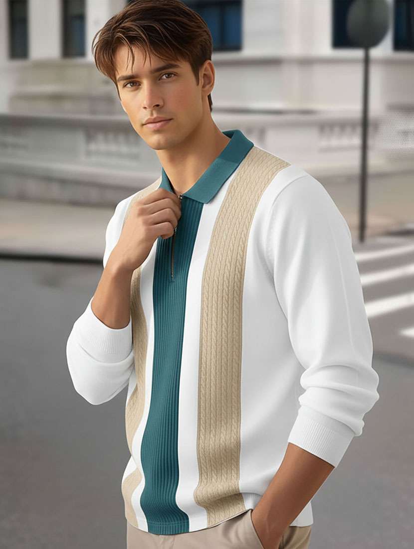 men color block long sleeve regular fit polo t-shirt - 22467141 -  Standard Image - 2