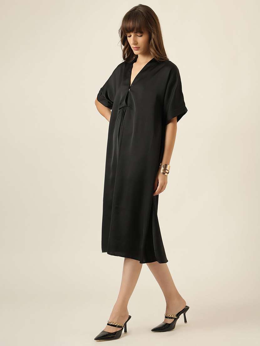 women solid short sleeve a-line dress - 22467469 -  Standard Image - 2
