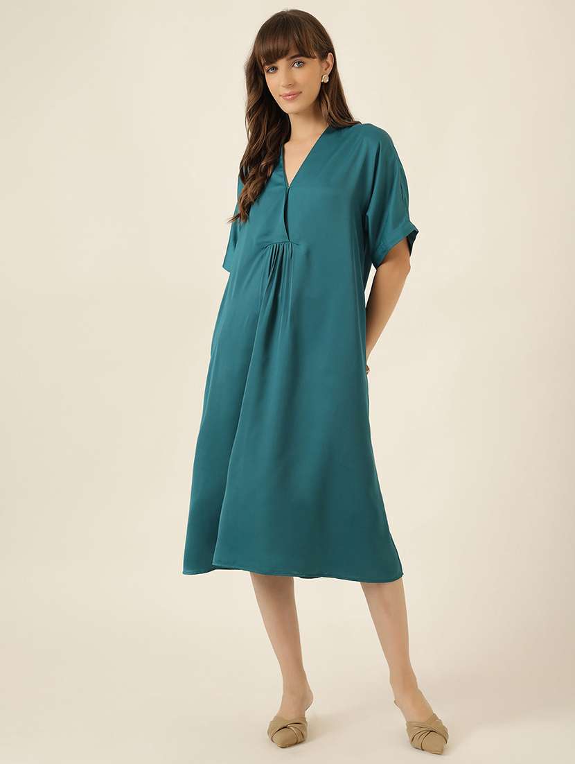 women solid short sleeve a-line dress - 22467470 -  Standard Image - 2