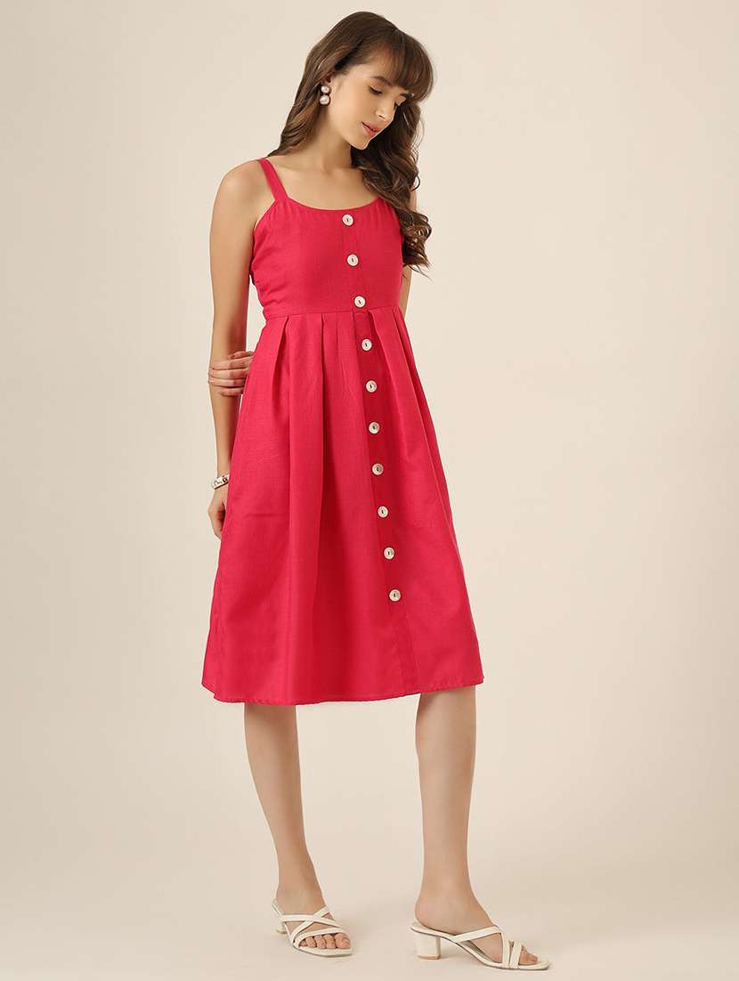 Women Solid Shoulder Strap A-line Dress - 22467473 -  Standard Image - 2