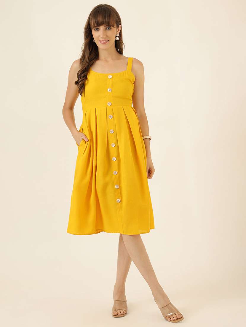 women solid shoulder strap a-line dress - 22467474 -  Standard Image - 2