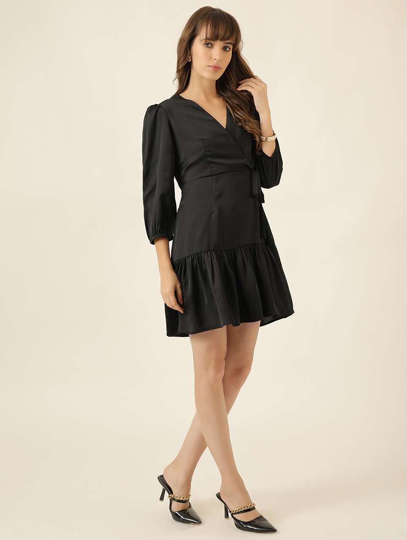 women solid puff sleeve tiered dress - 22467483 -  Standard Image - 2