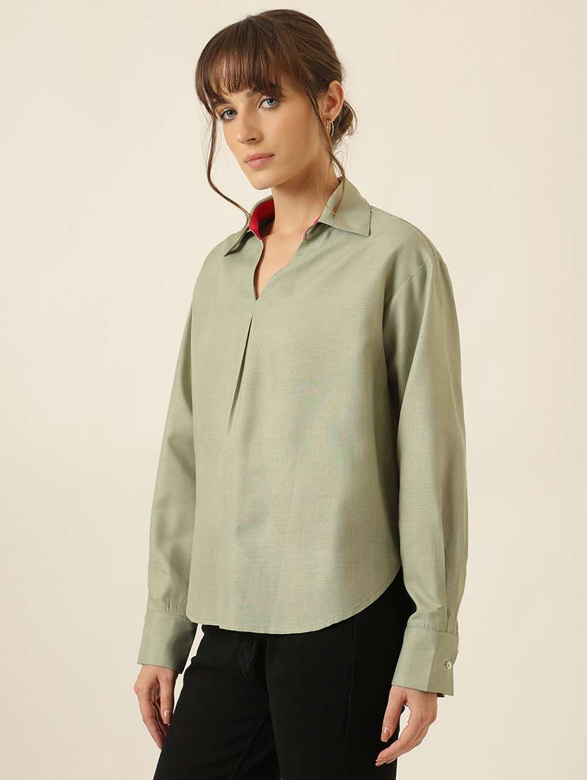 women solid long sleeve regualr fit shirt - 22467489 -  Standard Image - 2