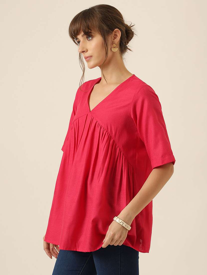 women solid short sleeve a-line top - 22467490 -  Standard Image - 2