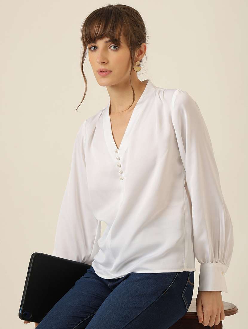 women solid long sleeve top 