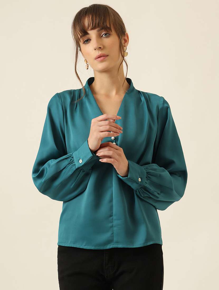 women solid long sleeve top 