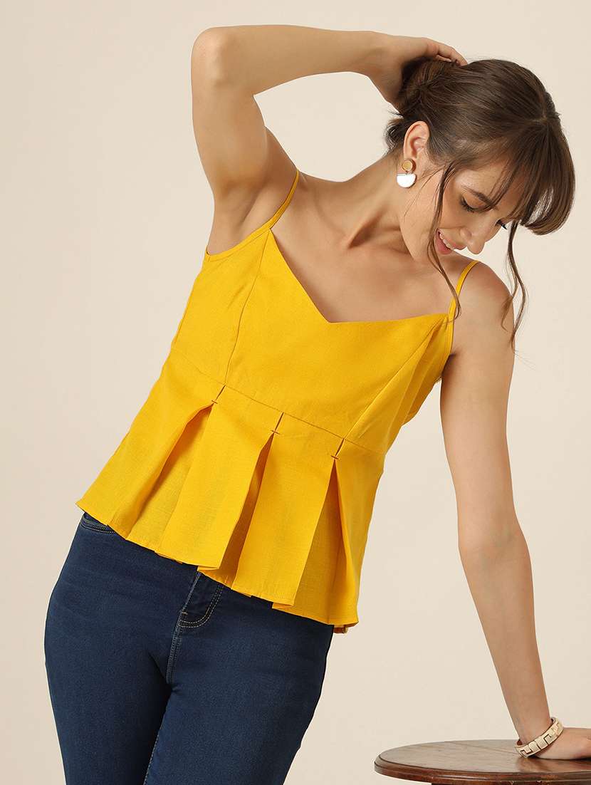 women solid shoulder strap peplum top - 22467496 -  Standard Image - 2