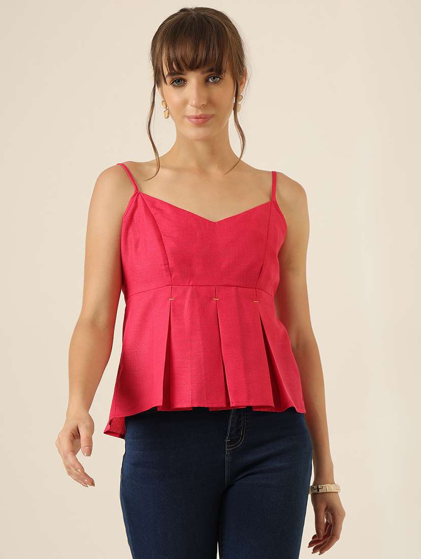 women solid shoulder strap peplum top - 22467497 -  Standard Image - 2