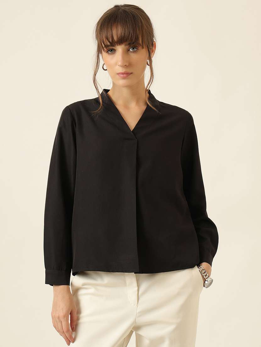 women solid long sleeve top 