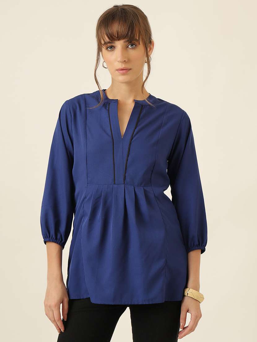 women solid three quarter sleeve a-line top