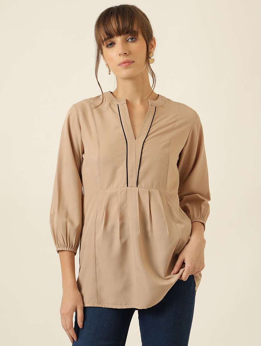women solid three quarter sleeve a-line top