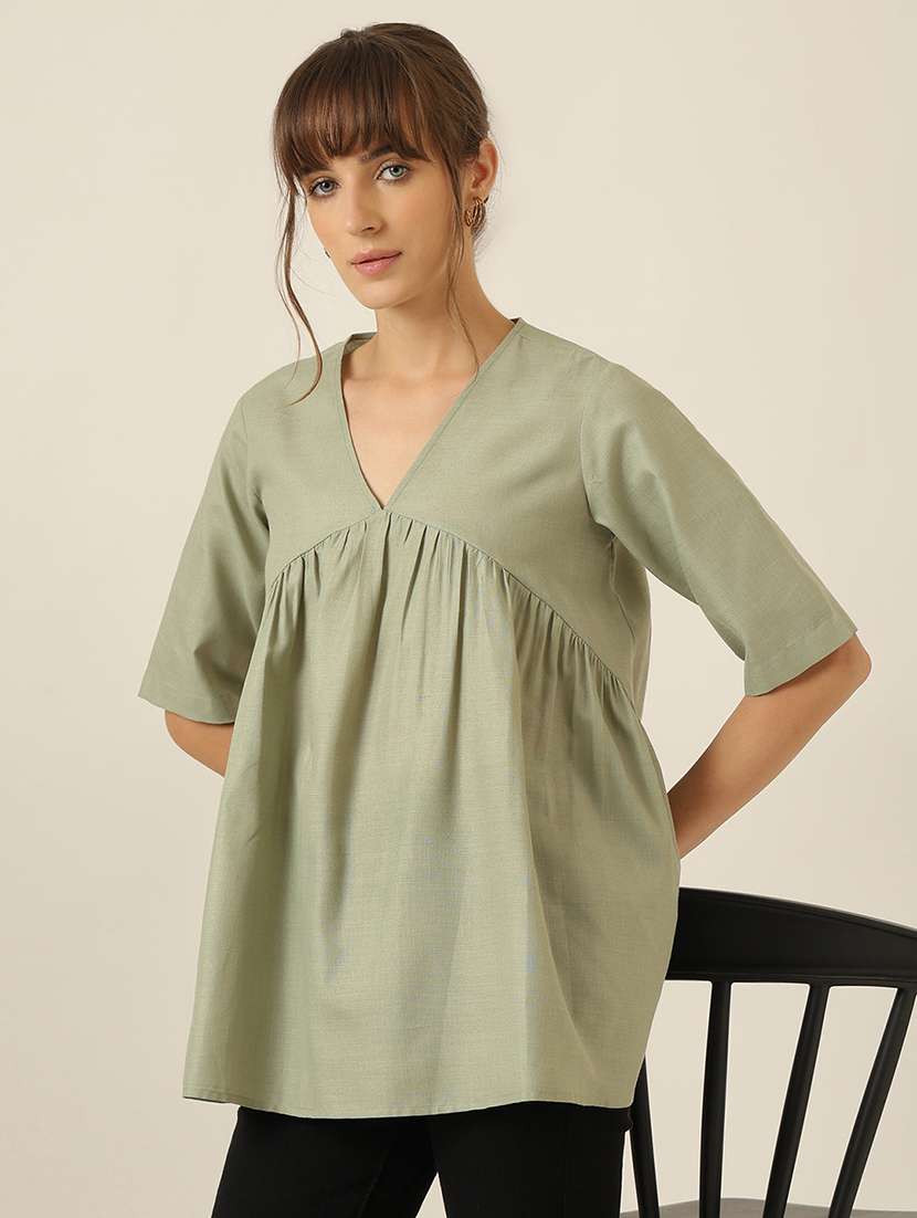 women solid short sleeve a-line top - 22467502 -  Standard Image - 2