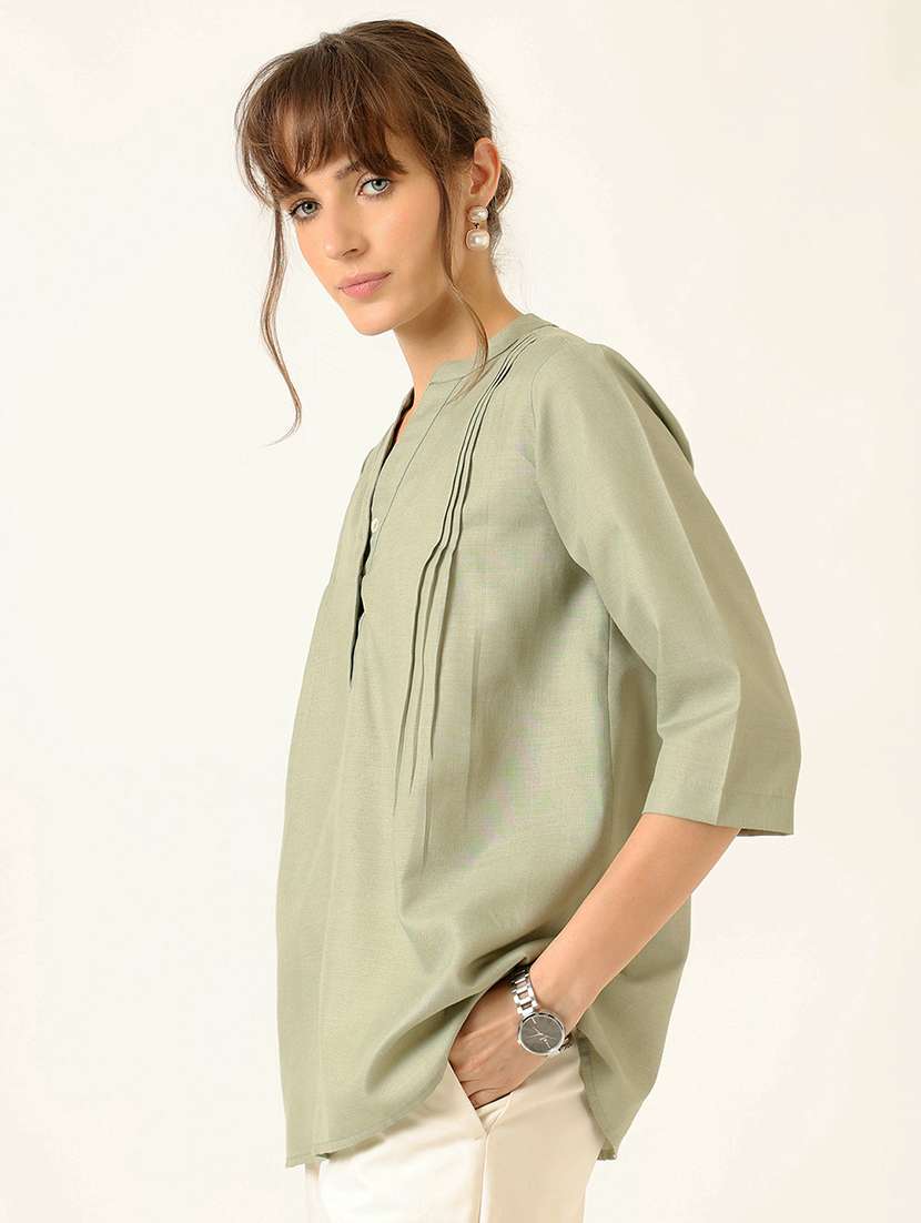 women solid three quarter sleeve a-line top - 22467505 -  Standard Image - 2