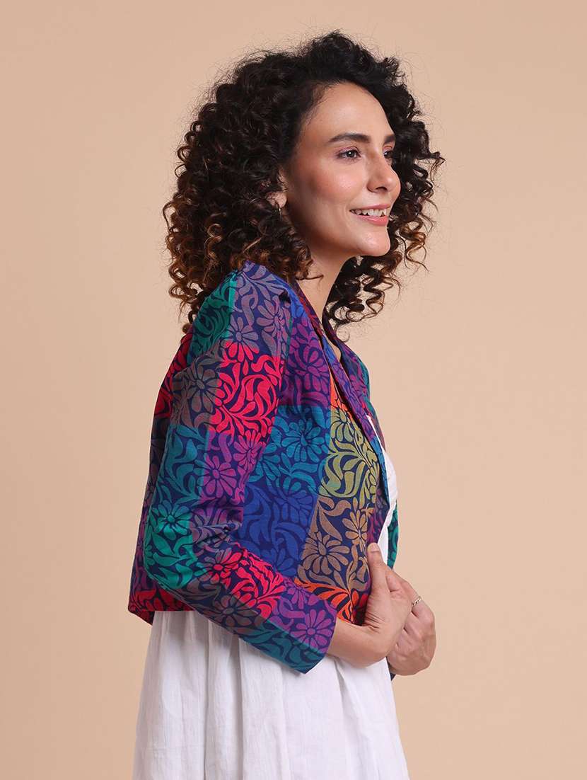 women printed multi colored cotton crop shacket - 22467586 -  Standard Image - 2