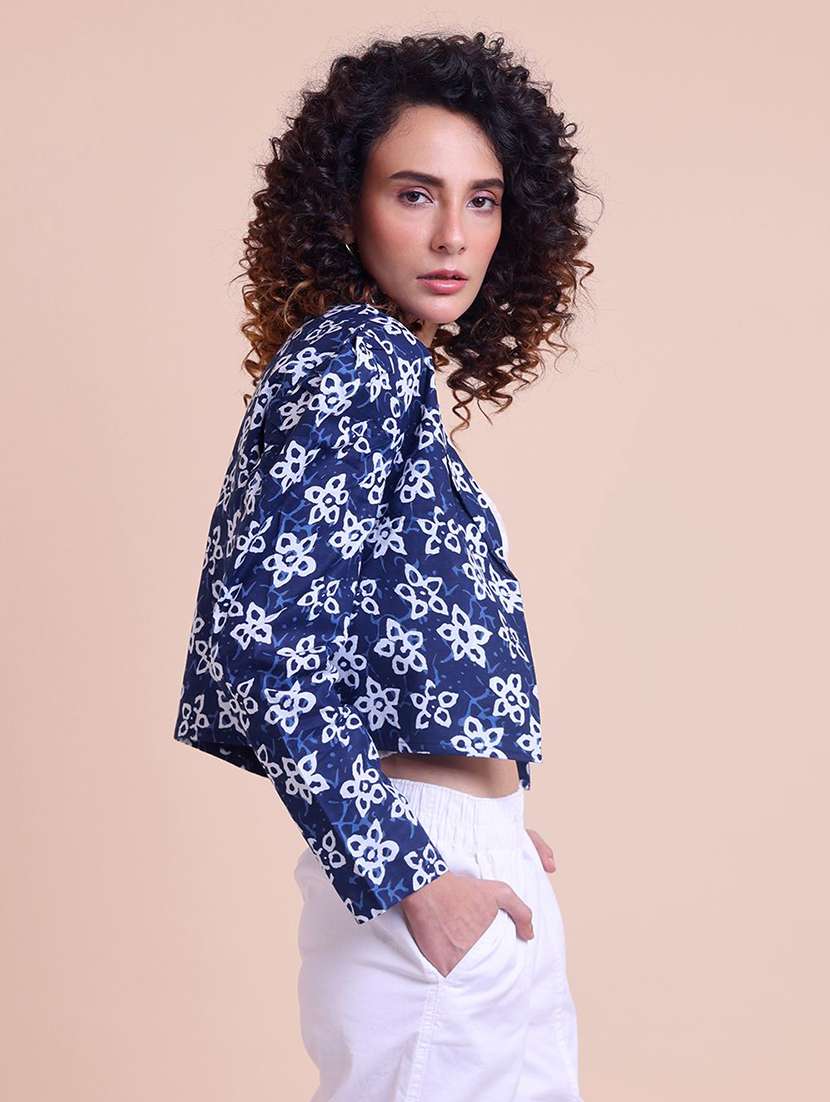 women floral blue cotton regular shacket - 22467587 -  Standard Image - 2