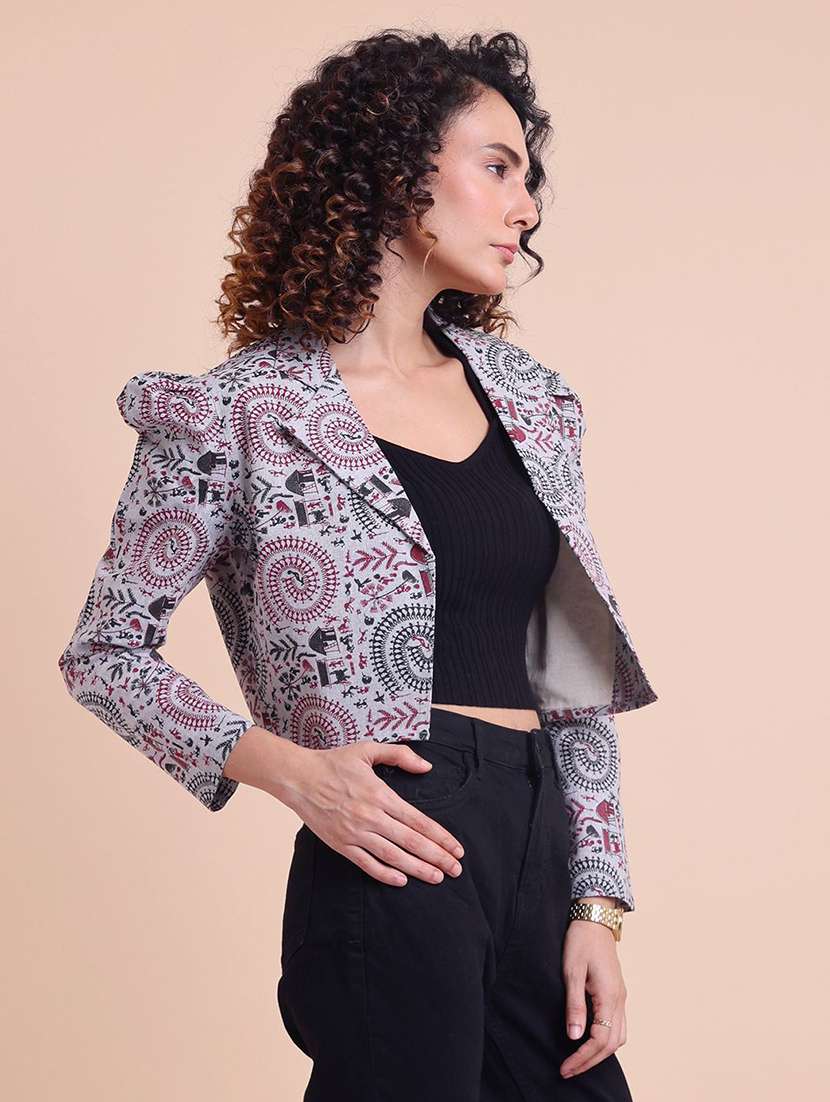 women printed multi colored cotton crop shacket - 22467588 -  Standard Image - 2