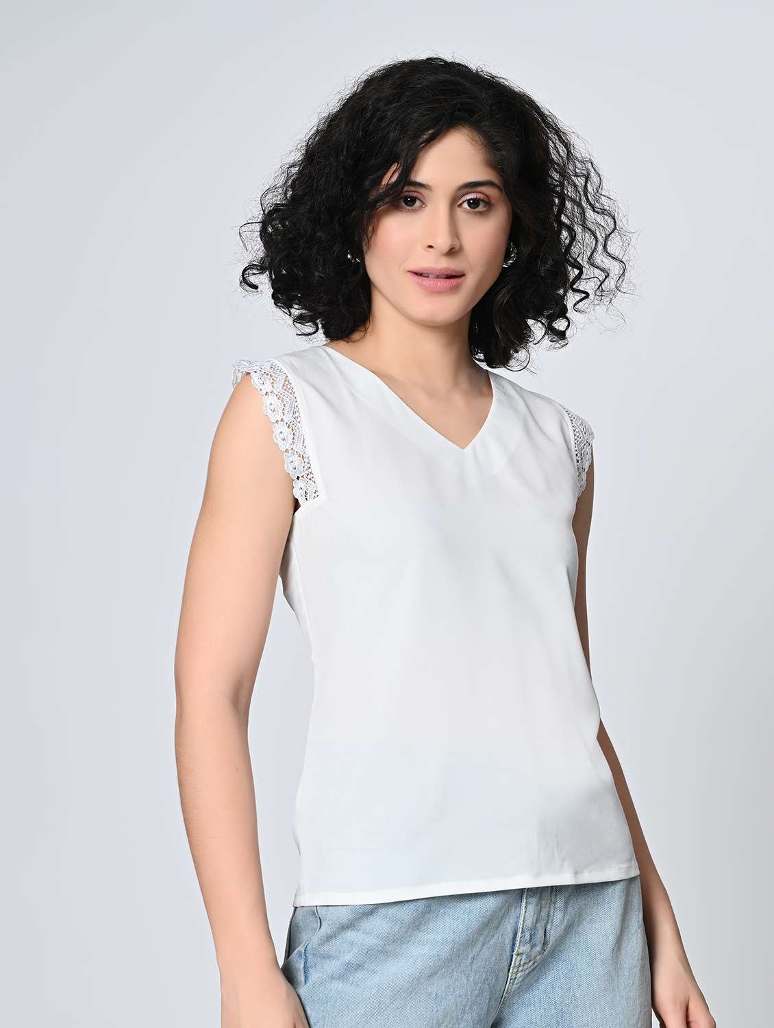 women solid white crepe regular top - 22467608 -  Standard Image - 2