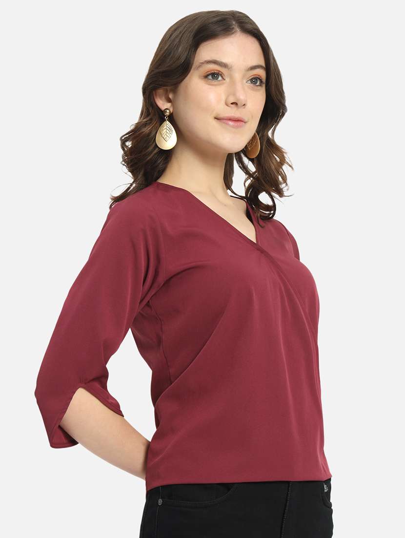 women solids maroon crepe regular top - 22467610 -  Standard Image - 2