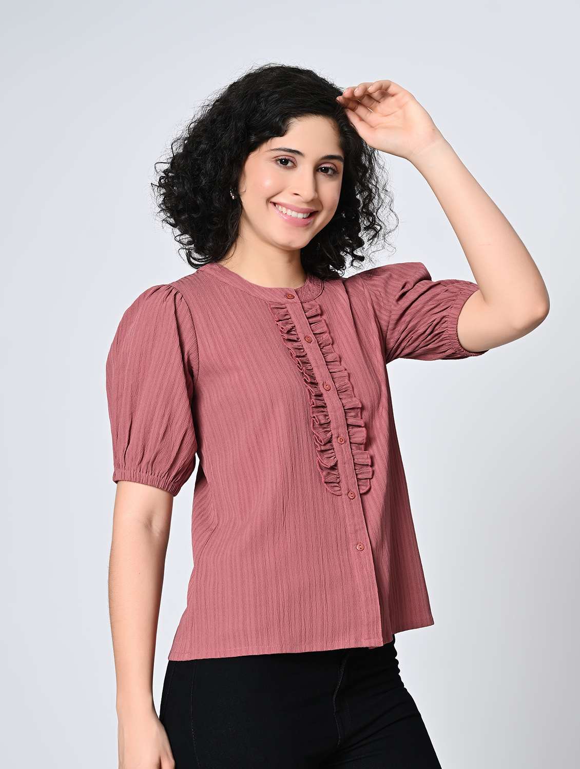 Women Solids Pink Polyester Regular Top - 22467619 -  Standard Image - 2
